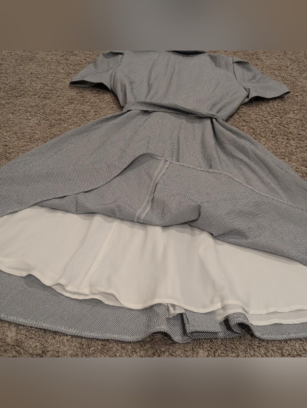 Preston & York Seersucker Striped Shirt Dress with Tie Belt - Size 8 - Picture 4 of 6